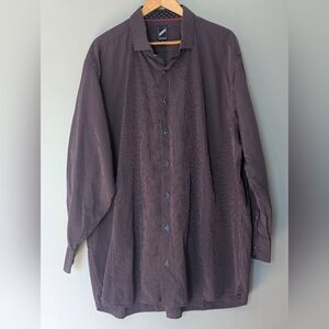 Hechter Men's Burgundy Long-Sleeve Striped Dress Shirt Dark Academia